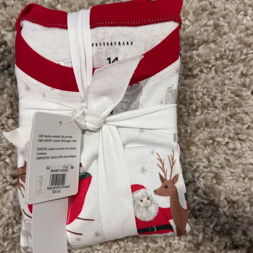 Pottery Barn Kids Red and White Santa & Reindeer Pajama Set